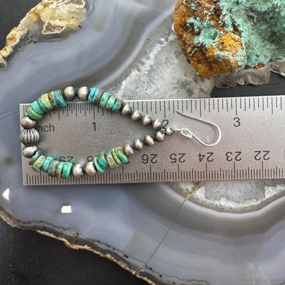 Sterling 4-6mm Navajo Pearl Southwester Style& 6mm Turquoise Bead Hoop Earrings - Picture 10 of 10